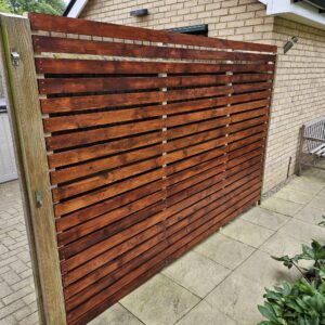 A bespoke lattice panel constructed on site from stock timber gives a modern backdrop to the planting