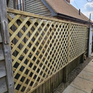 Lattice panels installed onto the original fencing can provide additional support for climbing plants
